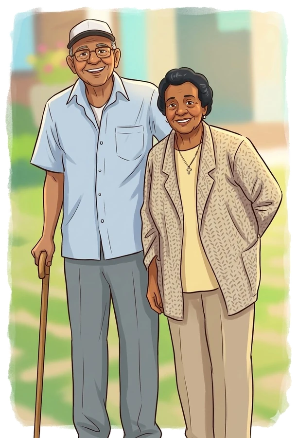 Don Papito y su esposa, fundadores de la granja familiar